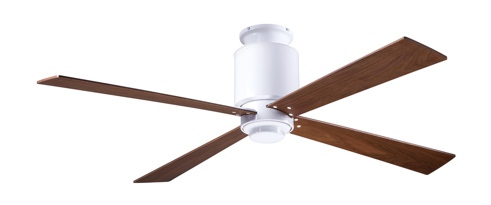 Lapa Flush Fan; Gloss White Finish; 50" Mahogany Blades; No Light; Fan Speed and Light Control (