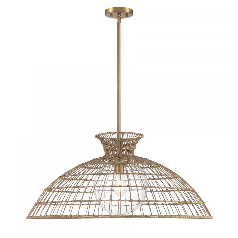 Lanai Rattan Coastal Pendant in Warm Brass