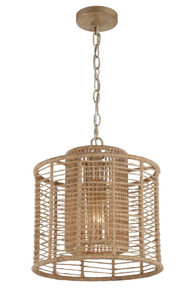 Jayna 1 Light Burnished Silver & Jute Coastal Style Pendant