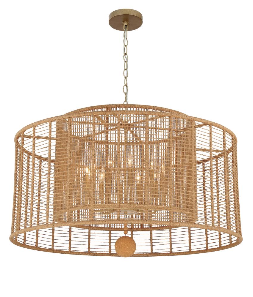 Jayna 12 Light Burnished Silver & Jute Coastal Style Chandelier
