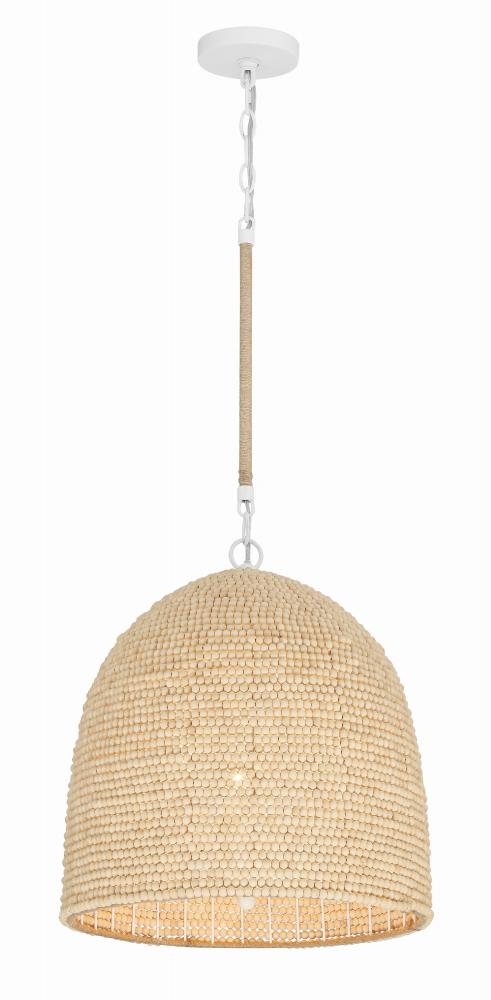 Jasper 3 Light Matte White + Natural Wood Coastal Style Pendant