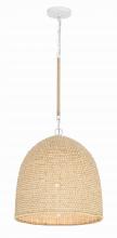 Crystorama JSP-10533-MT - Jasper 3 Light Matte White + Natural Wood Coastal Style Pendant