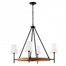 Capital 450841WK-709 - Jonah 4-Light Chandelier in Matte Black and Mango Wood with Removable White Fabric Shades