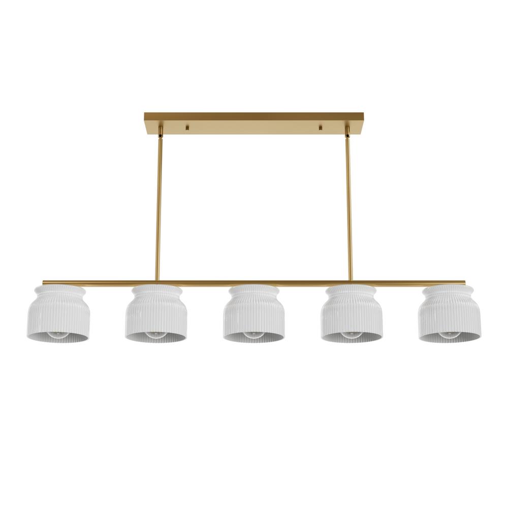 Hunter Harlowe Luxe Gold with Cased White Glass 5 Light Chandelier Ceiling Light Fixture