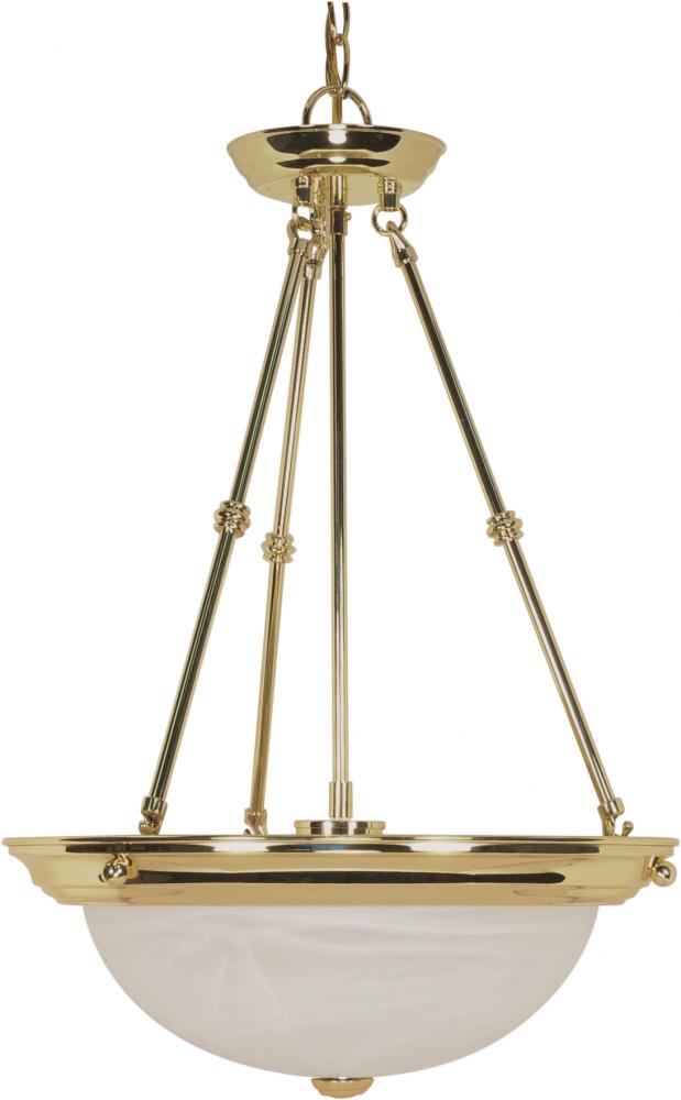 3-Light 15" Hanging Pendant Light Fixture in Polished Brass Finish with Alabaster Glass