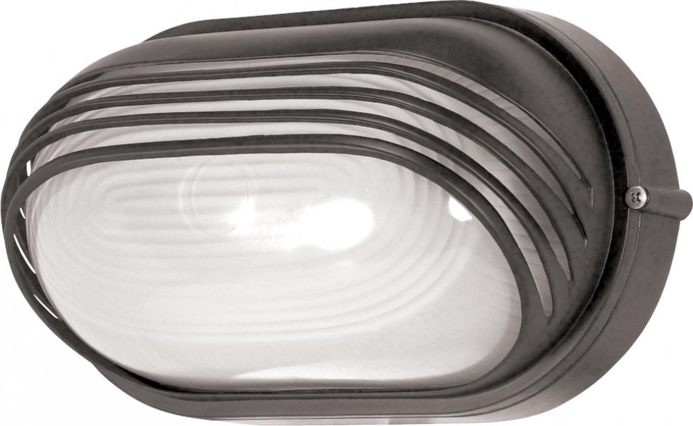 1-Light Oval Hooded Die-Cast Bulkhead Light in Architectural Bronze with Glass Lens and (1) 13W GU24