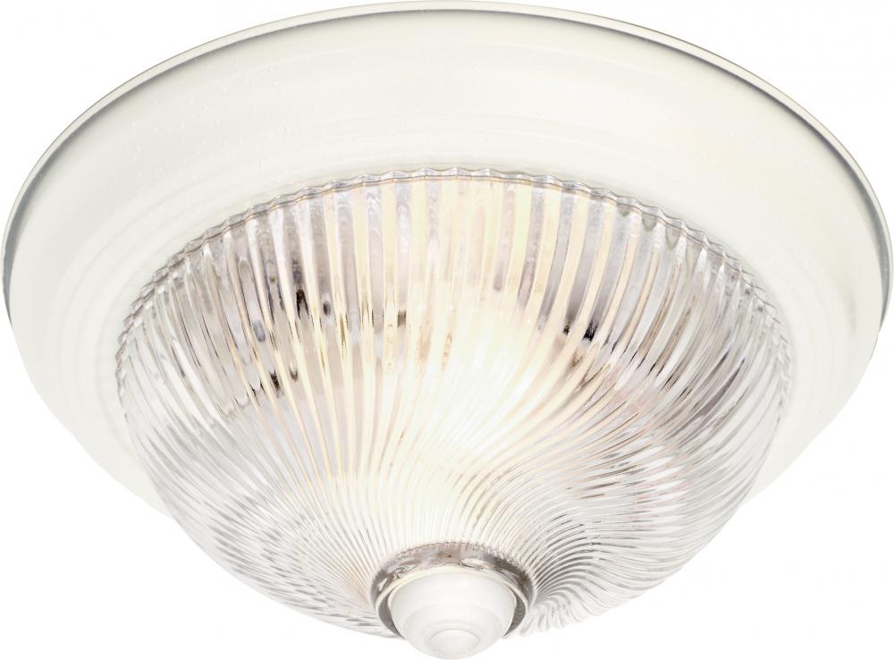 2 Light - 13" - Flush Mount - Clear Ribbed Swirl Glass