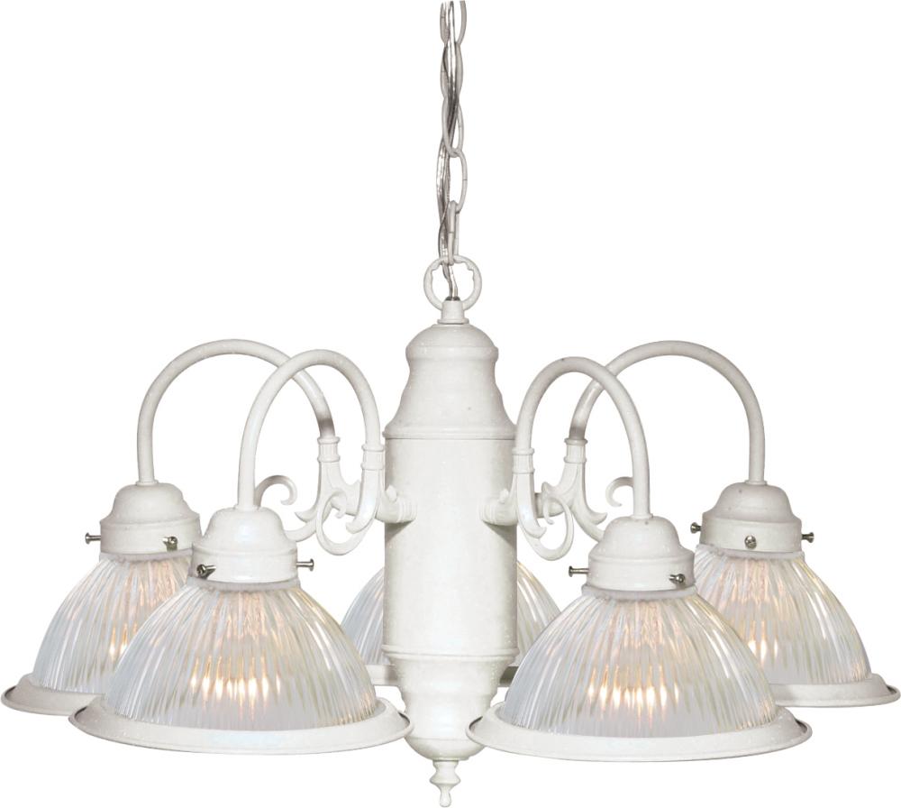 5 Light - 22" - Chandelier - With Clear Ribbed Shades