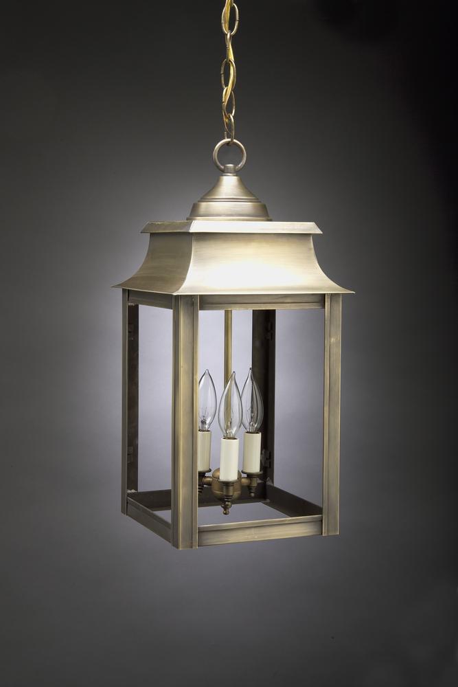 Pagoda Hanging Dark Brass 3 Candelabra Sockets Clear Glass
