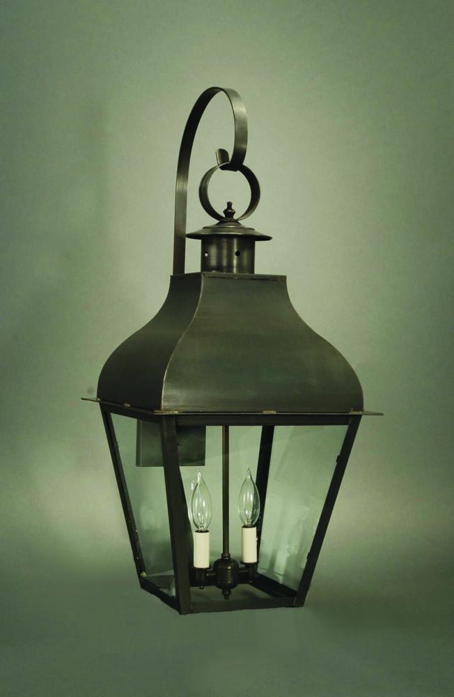 Curved Top Wall With Top Scroll Antique Brass Medium Base Socket With Chimney Clear Glass