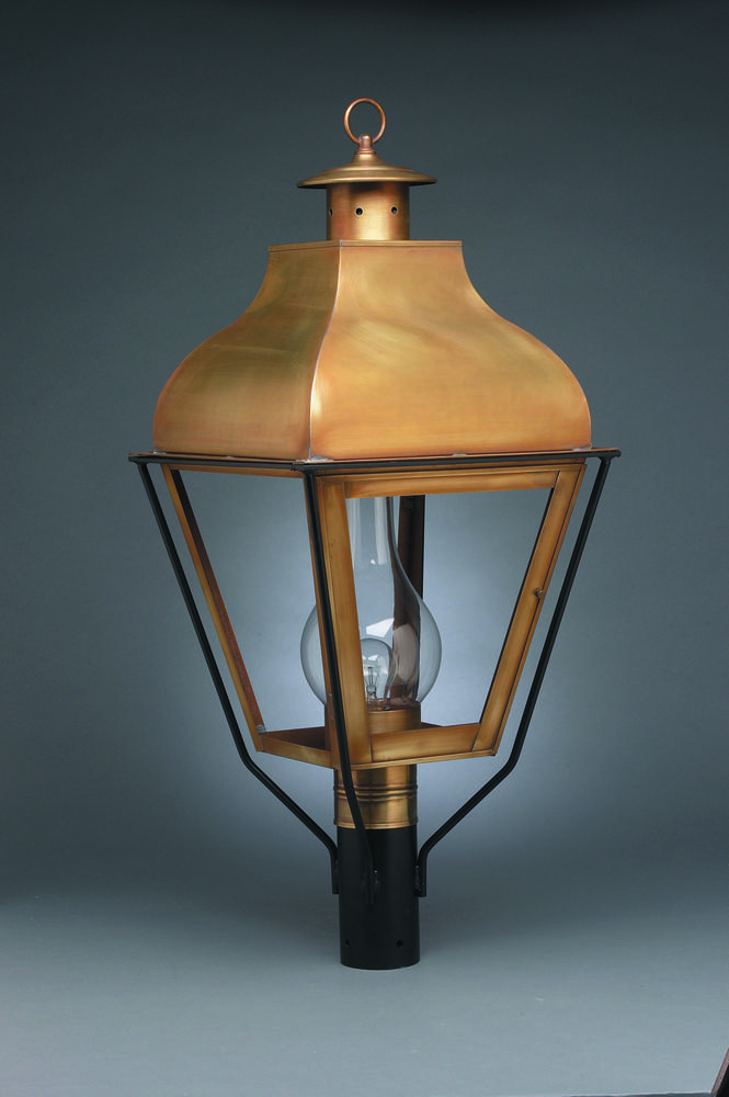 Curved Top Post Antique Brass Medium Base Socket With Chimney Clear Glass