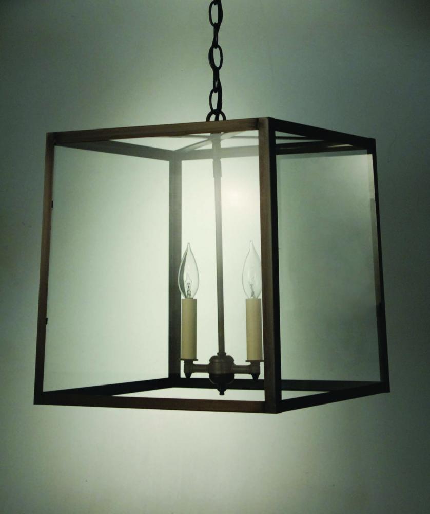 Square Trapezoid Hanging Antique Brass 2 Candelabra Sockets Clear Glass